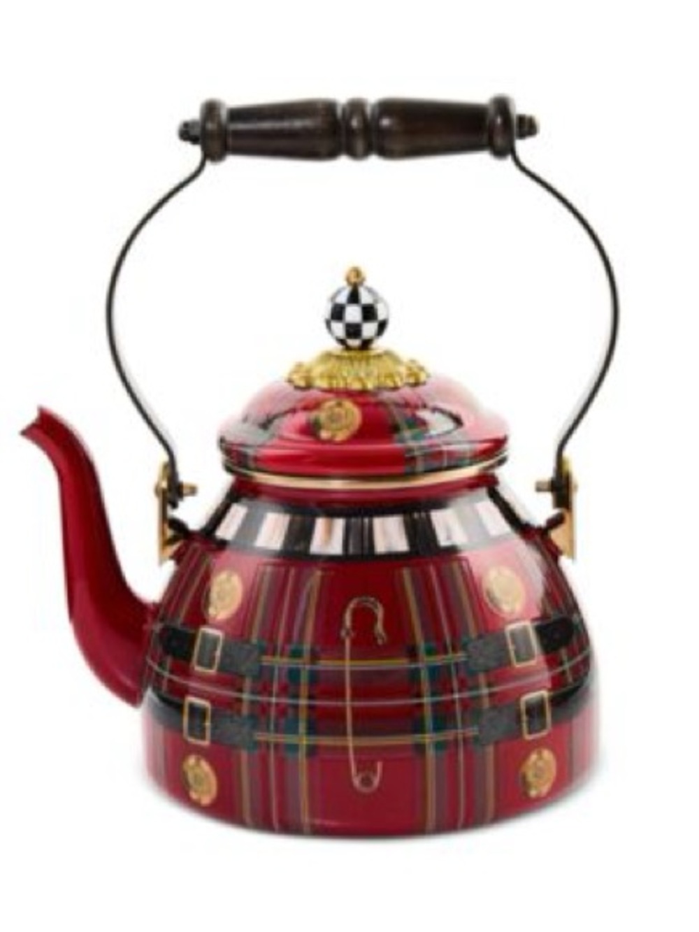 MacKenzie-Childs Royal Tartan Tea Kettle 2 Qt Courtly Check Plaid Enamel Steel